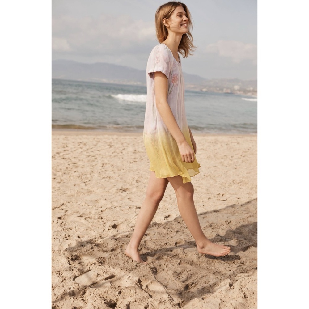 Anthropologie HD Pink And Yellow Floral In Paris Dipped Chroma Swing Dress 8 - Picture 2 of 11